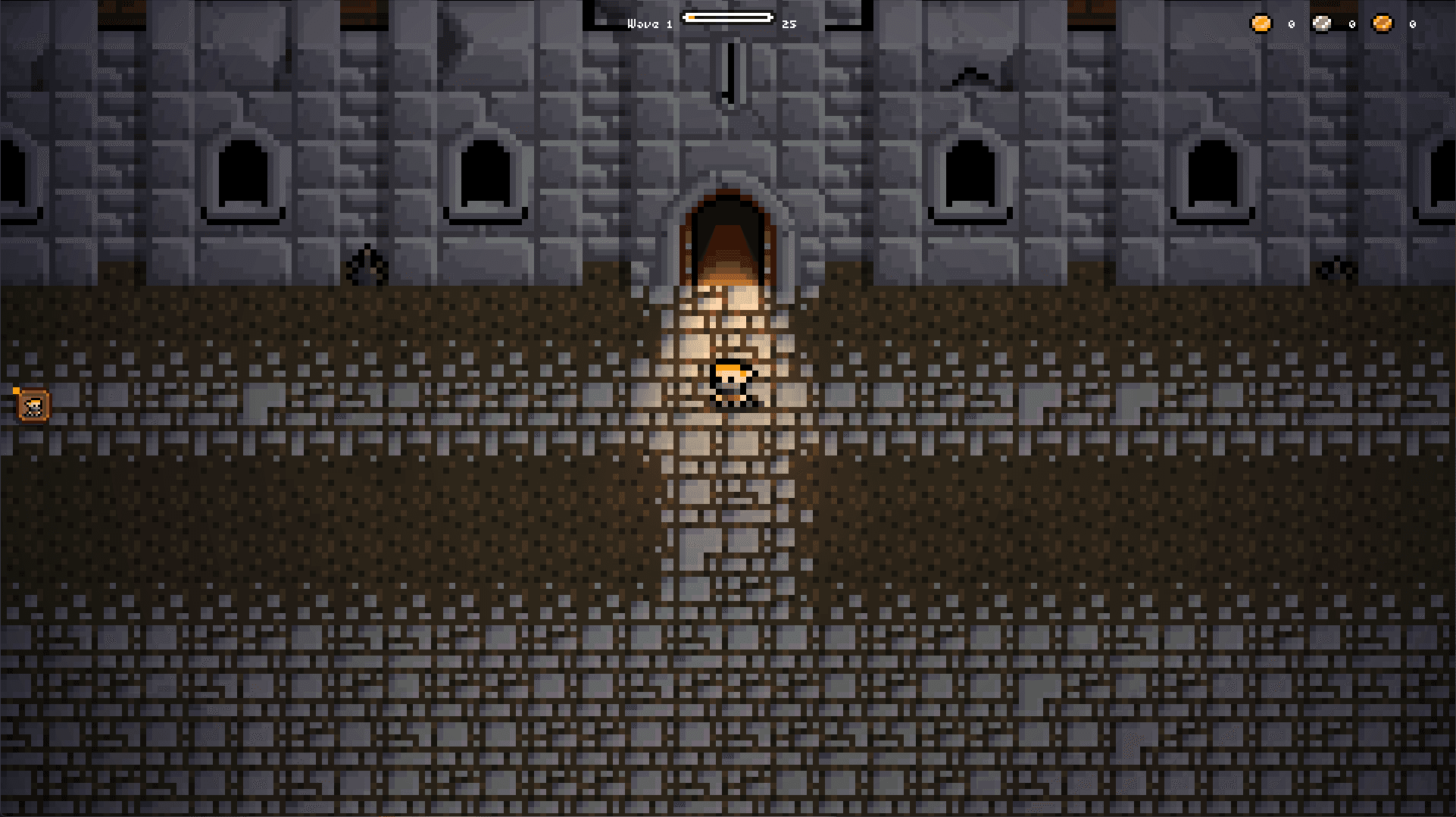 A player exits Thornhallow Keep in to a courtyard.