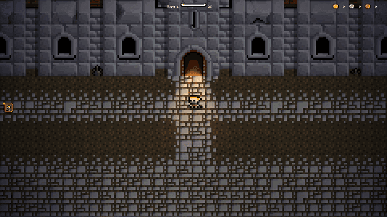 A player exits Thornhallow Keep in to a courtyard.
